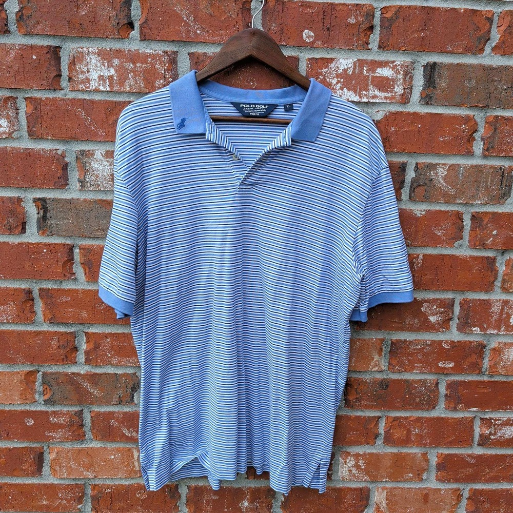 Polo Golf Ralph Lauren Polo Shirt Mens XL Blue Striped Pima Cotton Pro‎ Fit